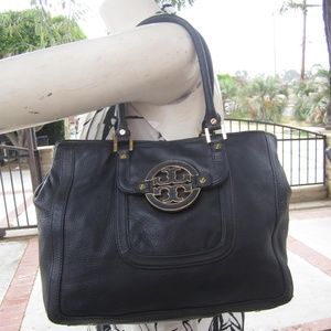 Tory Burch black pebbled leather large handbag